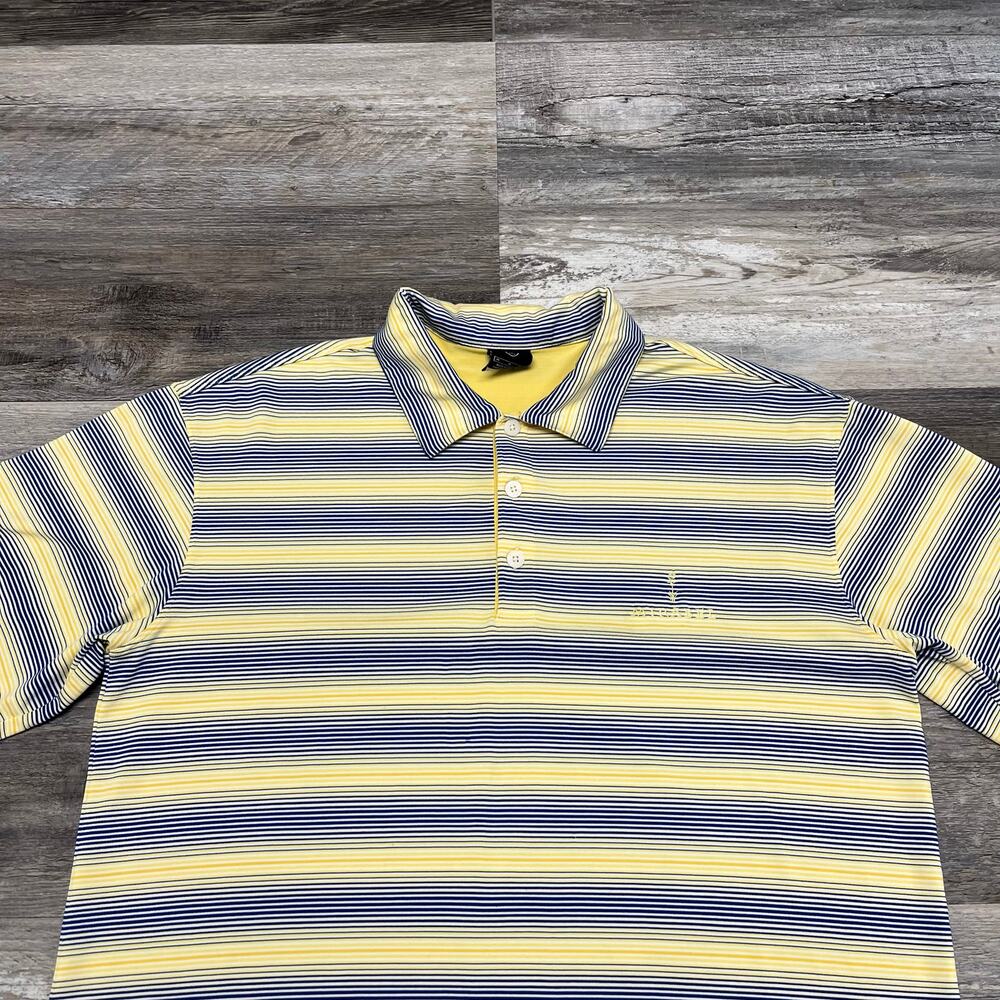Nike Golf Dri Fit UV Yellow Blue Striped Mens M Mirabel Club Golf Polo Shirt